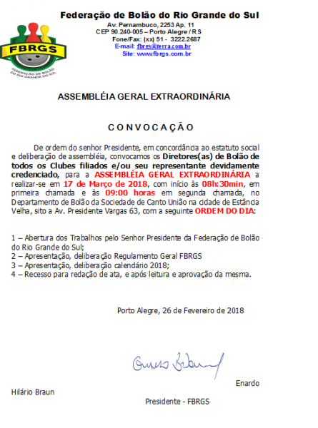ASSEMBLÉIA FBRGS 17.03.18 ASSEMBLÉIA FBRGS 17.03.18